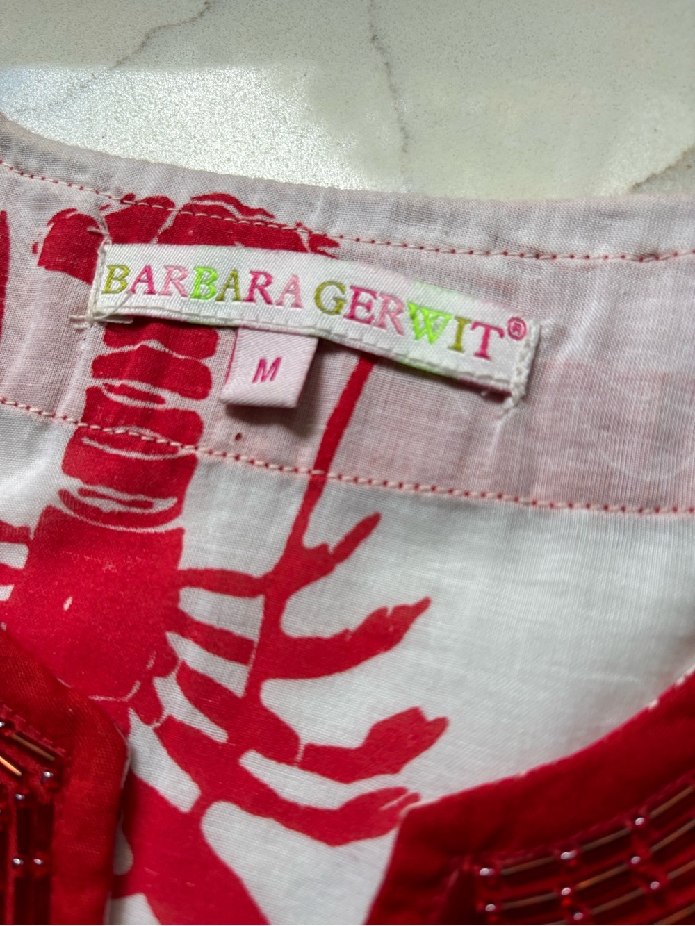 Barbara Gerwit Beaded Lobster Tunic White Red White Womens M Coastal Lobster - Picture 13 of 15